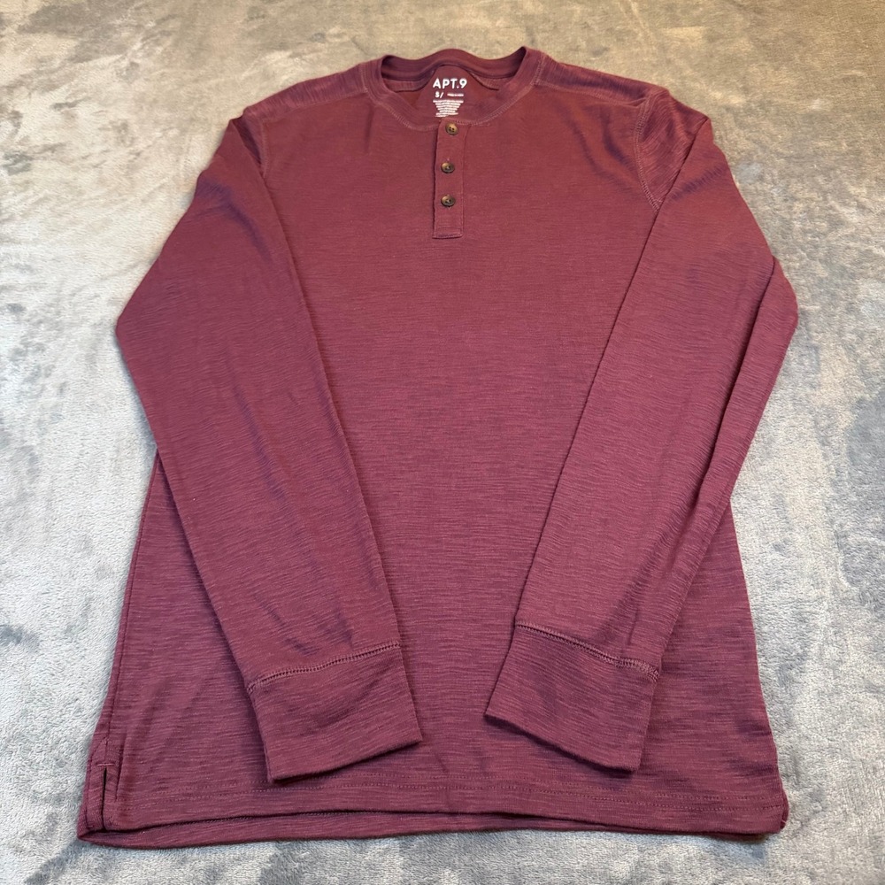 APT 9 Burgundy Long Sleeve Henley Shirt Casual Comfort Mens Small